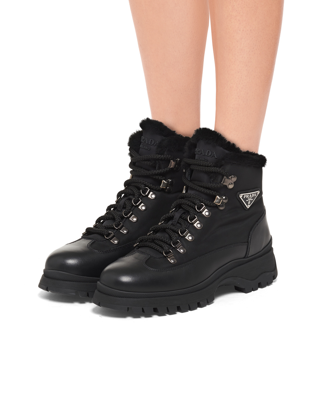 Prada Brixxen Bőr And Nylon Booties Fekete | QZVBIN682