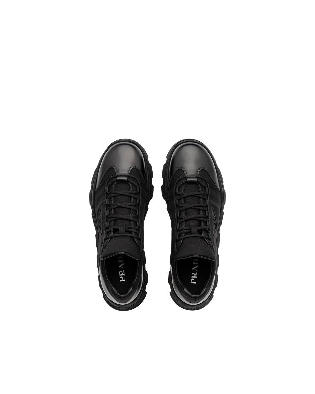 Prada Brushed Bőr And Nylon Sneakers Fekete | NXUQKM396