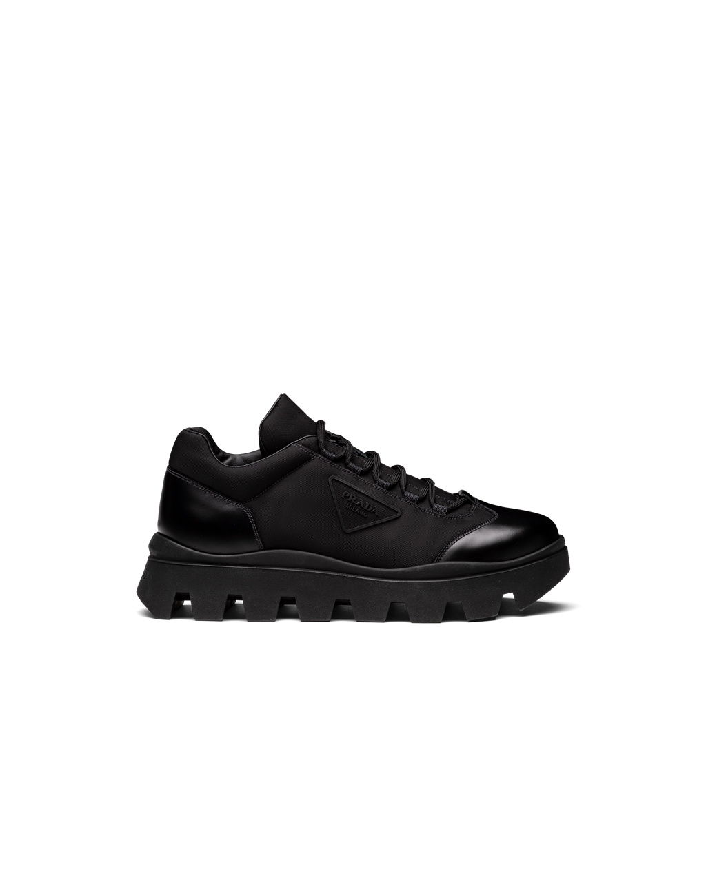 Prada Brushed Bőr And Nylon Sneakers Fekete | NXUQKM396