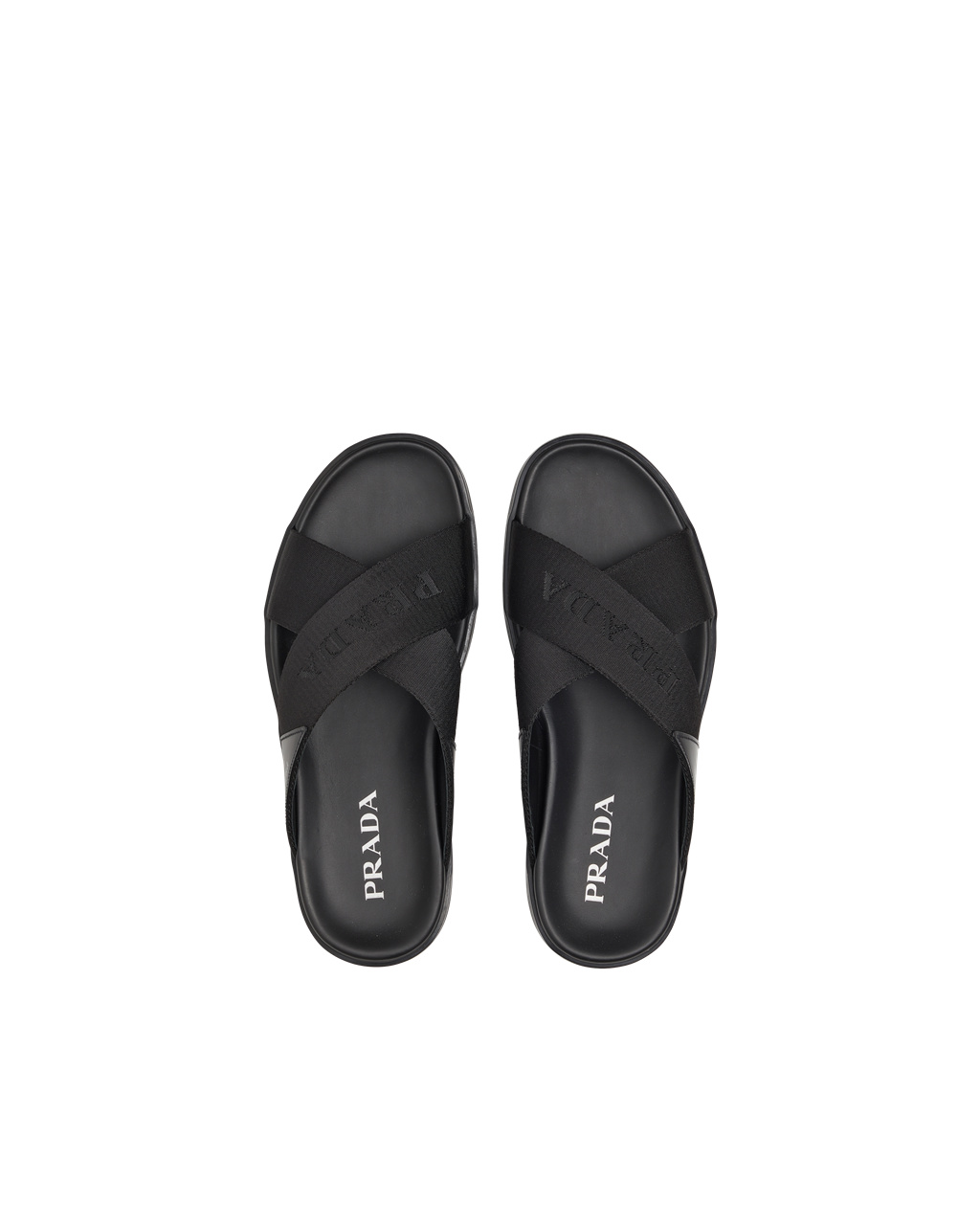 Prada Brushed Bőr And Nylon Tape Crisscross Slides Fekete | DCJBXR698