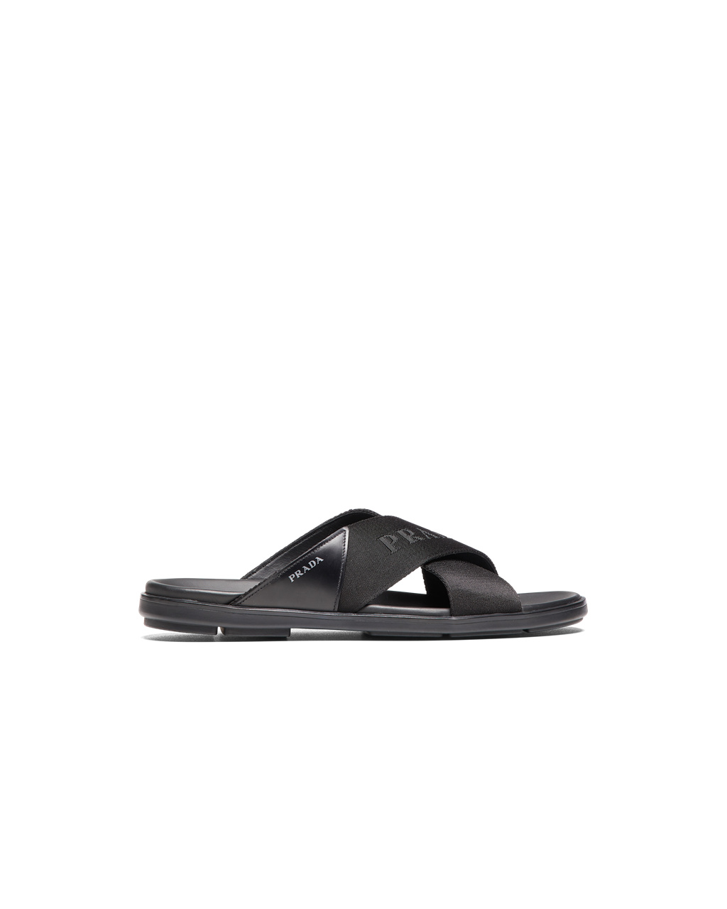 Prada Brushed Bőr And Nylon Tape Crisscross Slides Fekete | DCJBXR698