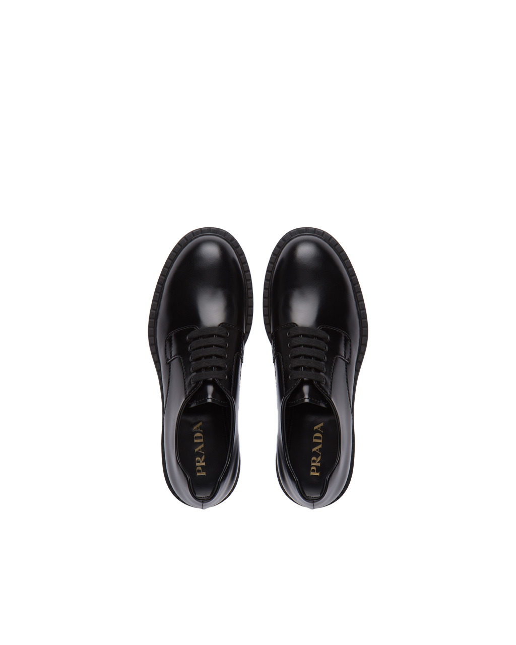 Prada Brushed Bőr Derby Shoes Fekete | YVDJKP720