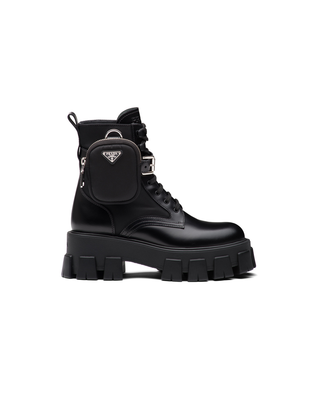 Prada Brushed Rois Bőr And Nylon Monolith Boots Fekete | PGFRCH736