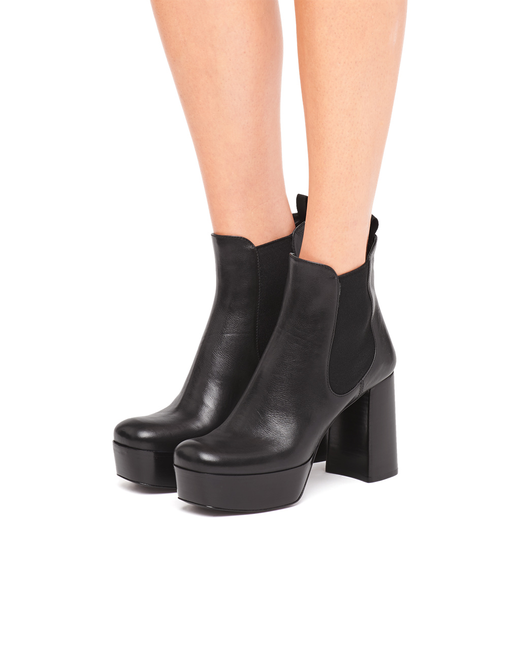 Prada Bőr Platform Booties Fekete | IDSMWF564