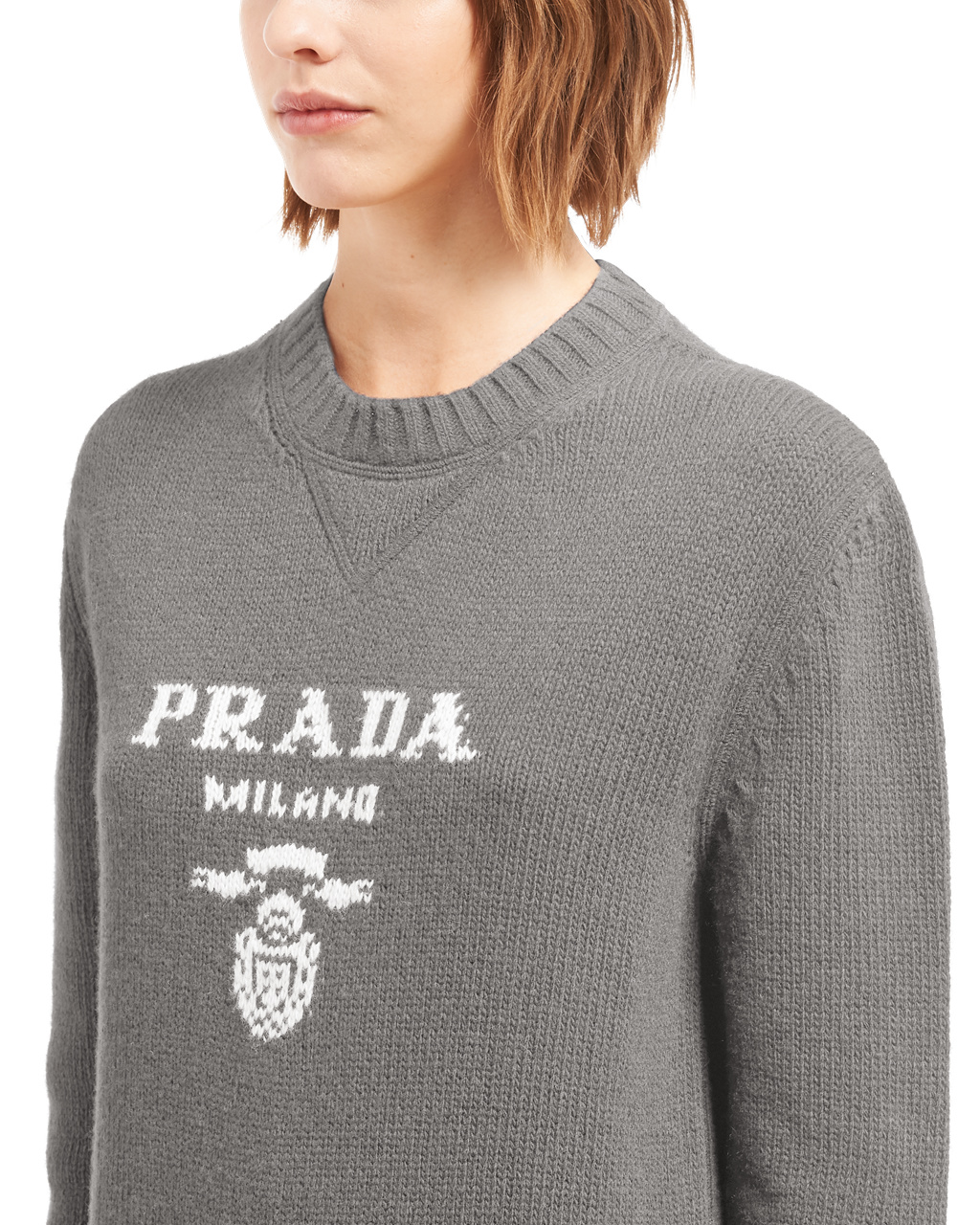 Prada Cashmere And Wool Prada Logo Crew-neck Pulóver Szürke | NAVIED396