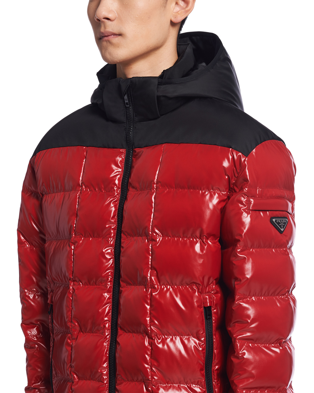 Prada Csuklyás Nylon Down Jacket Piros | FKYWHP849