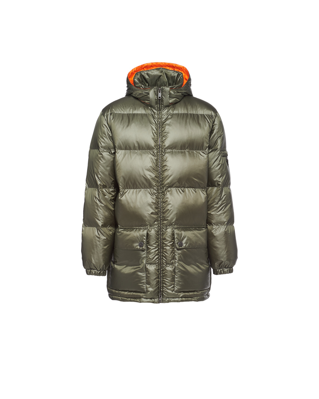 Prada Csuklyás Nylon Down Jacket Zöld Narancssárga | TQGICV608