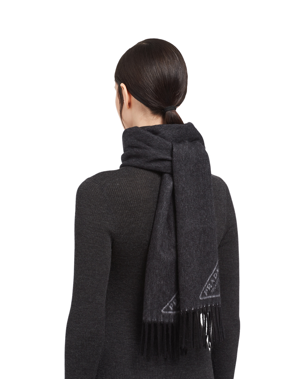 Prada Double Cashmere Scarf Fekete Fehér | JWCFKN706