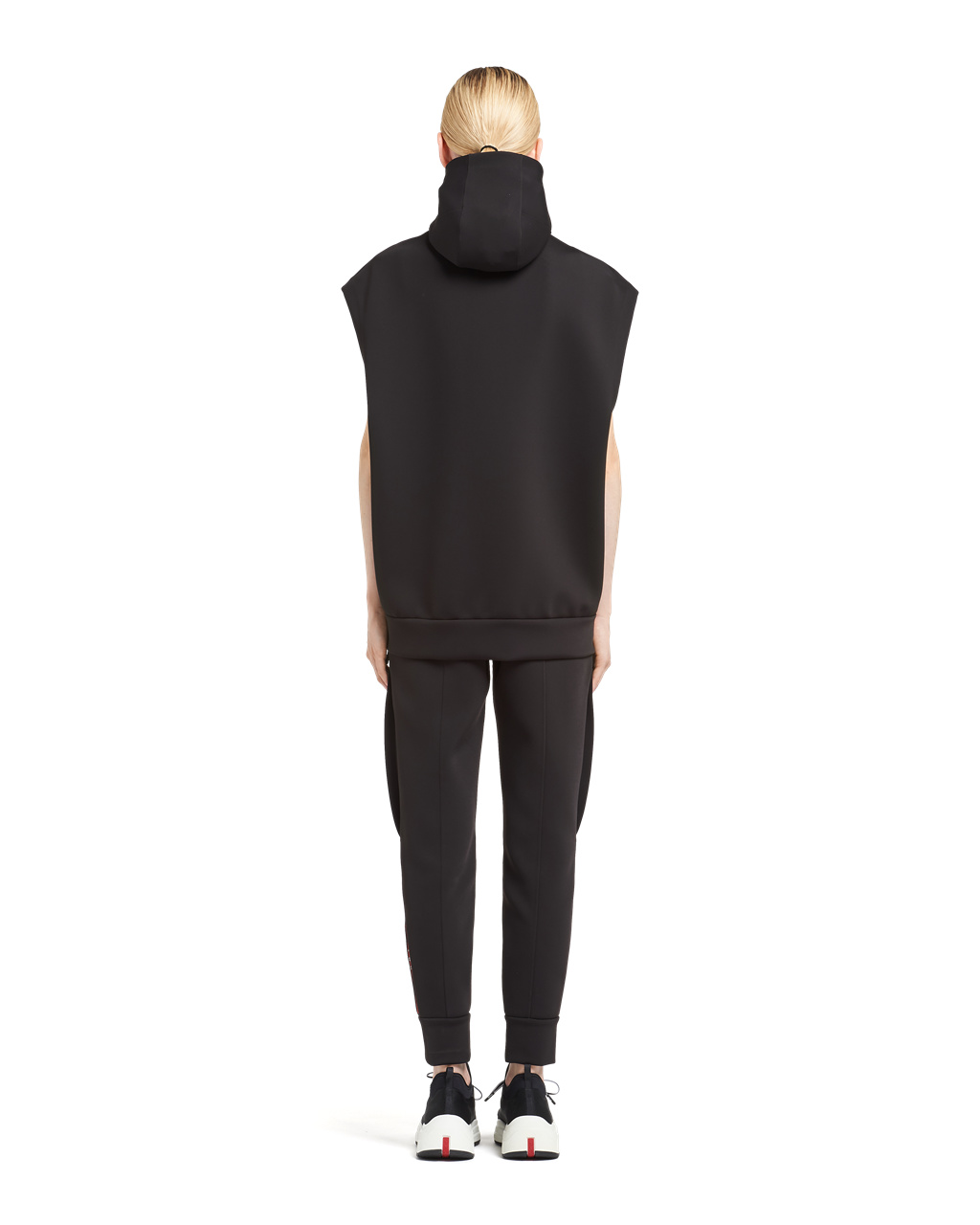 Prada Double Technical Jersey Hoodie Vest Fekete | DWOELT908