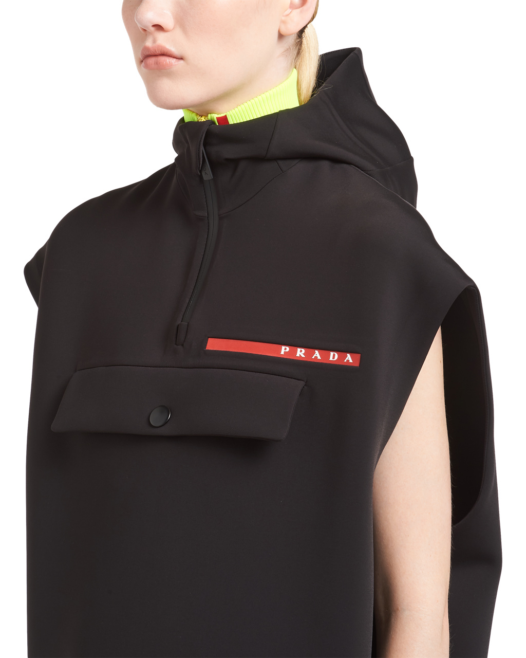 Prada Double Technical Jersey Hoodie Vest Fekete | DWOELT908