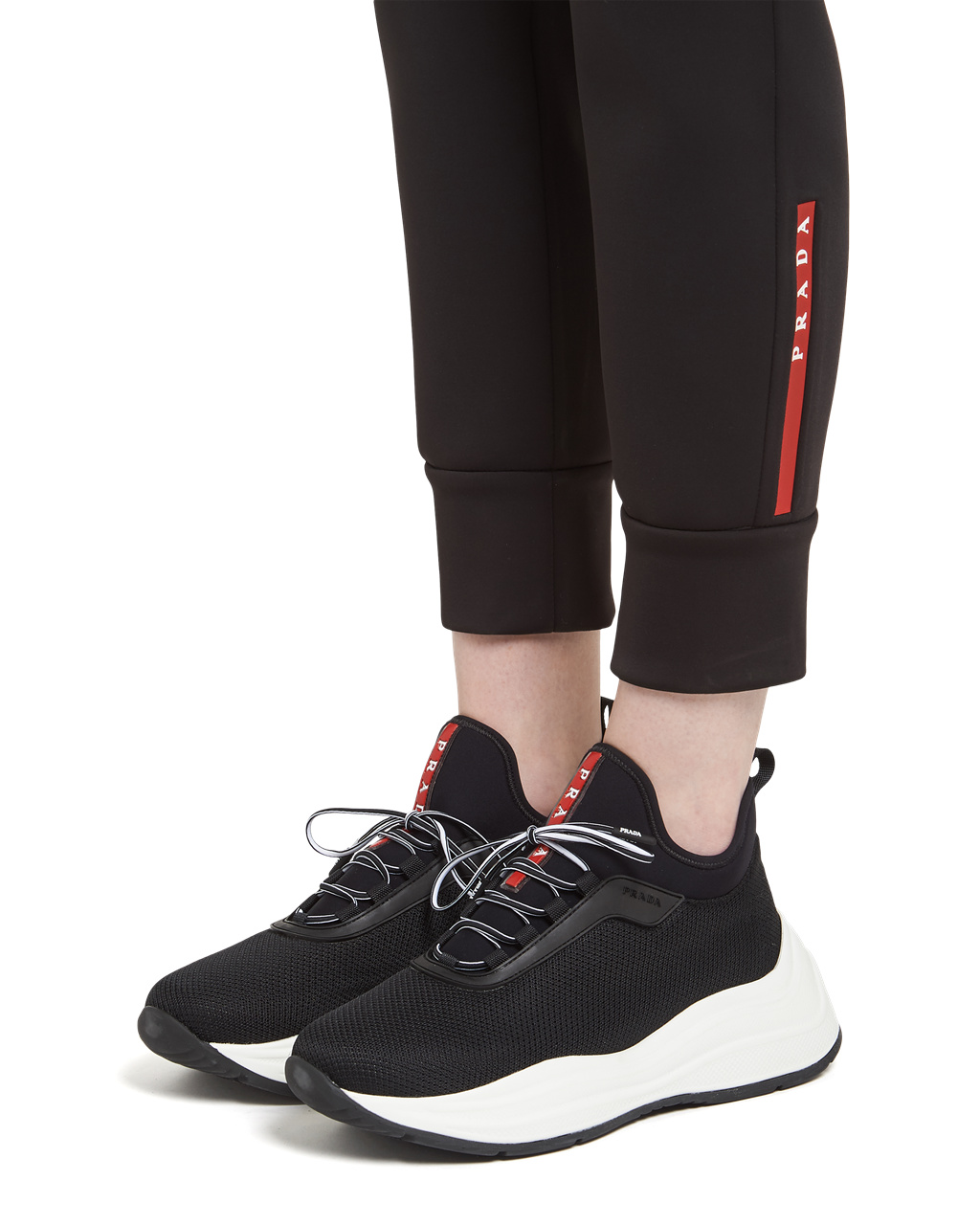 Prada Double Technical Jersey Joggers With Zippers Fekete | BPTKDO163