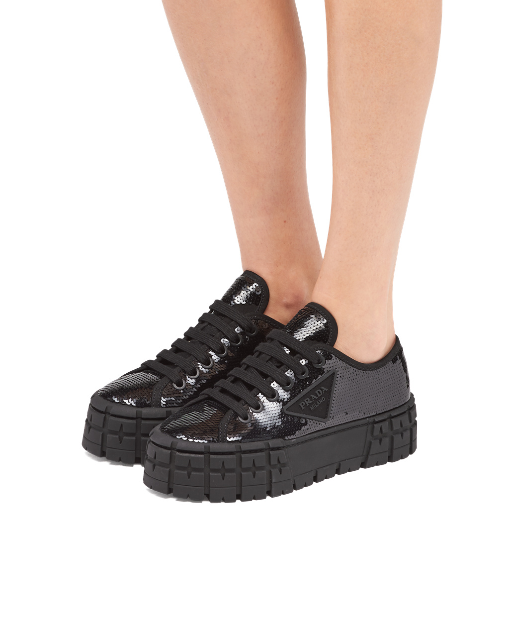 Prada Double Wheel Sequin Sneakers Fekete | ARVEZS346