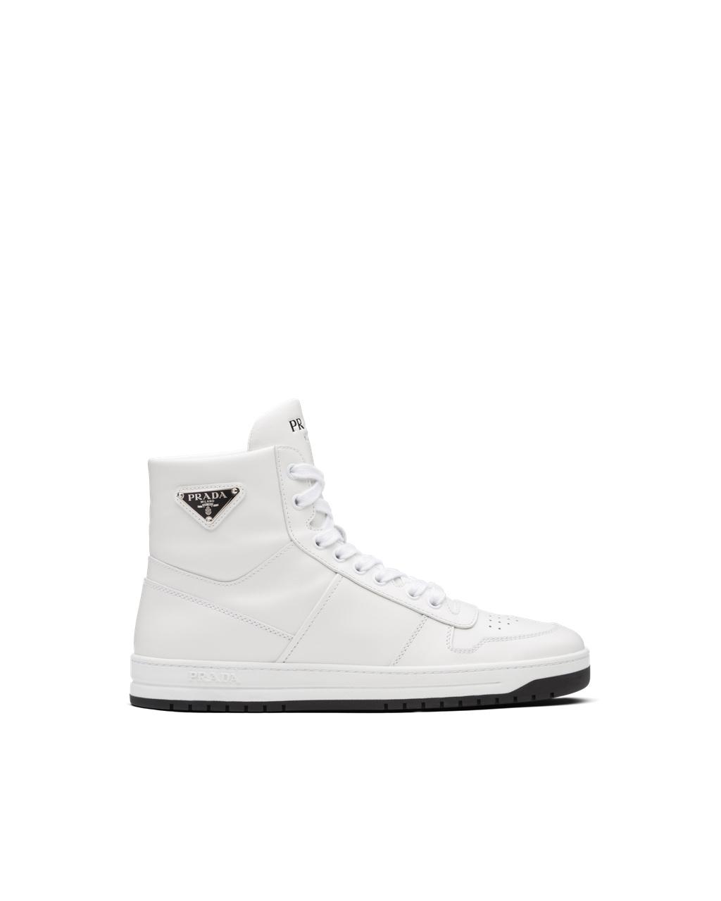 Prada Downtown Perforated Bőr High-top Sneakers Fehér Fekete | ONQLGC408