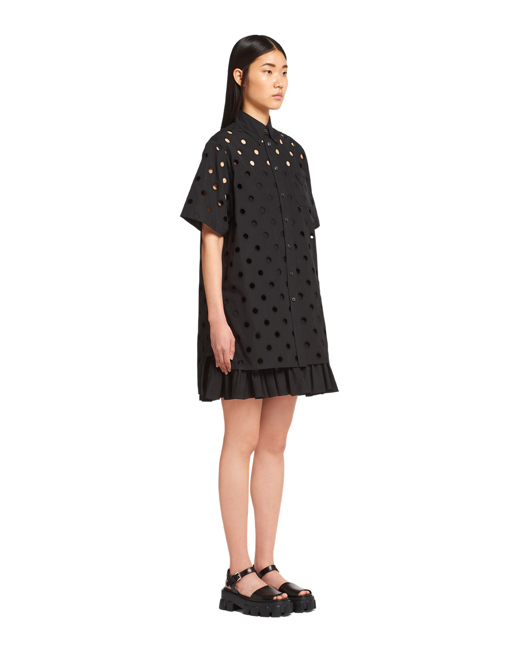 Prada Eyelet Csipke Poplin Minidress Fekete | HANVEZ042