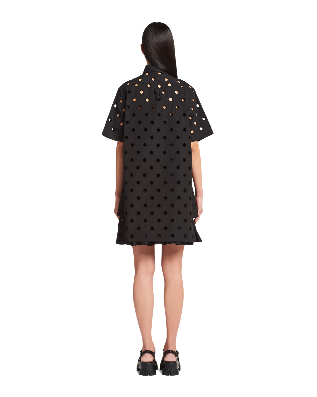 Prada Eyelet Csipke Poplin Minidress Fekete | HANVEZ042