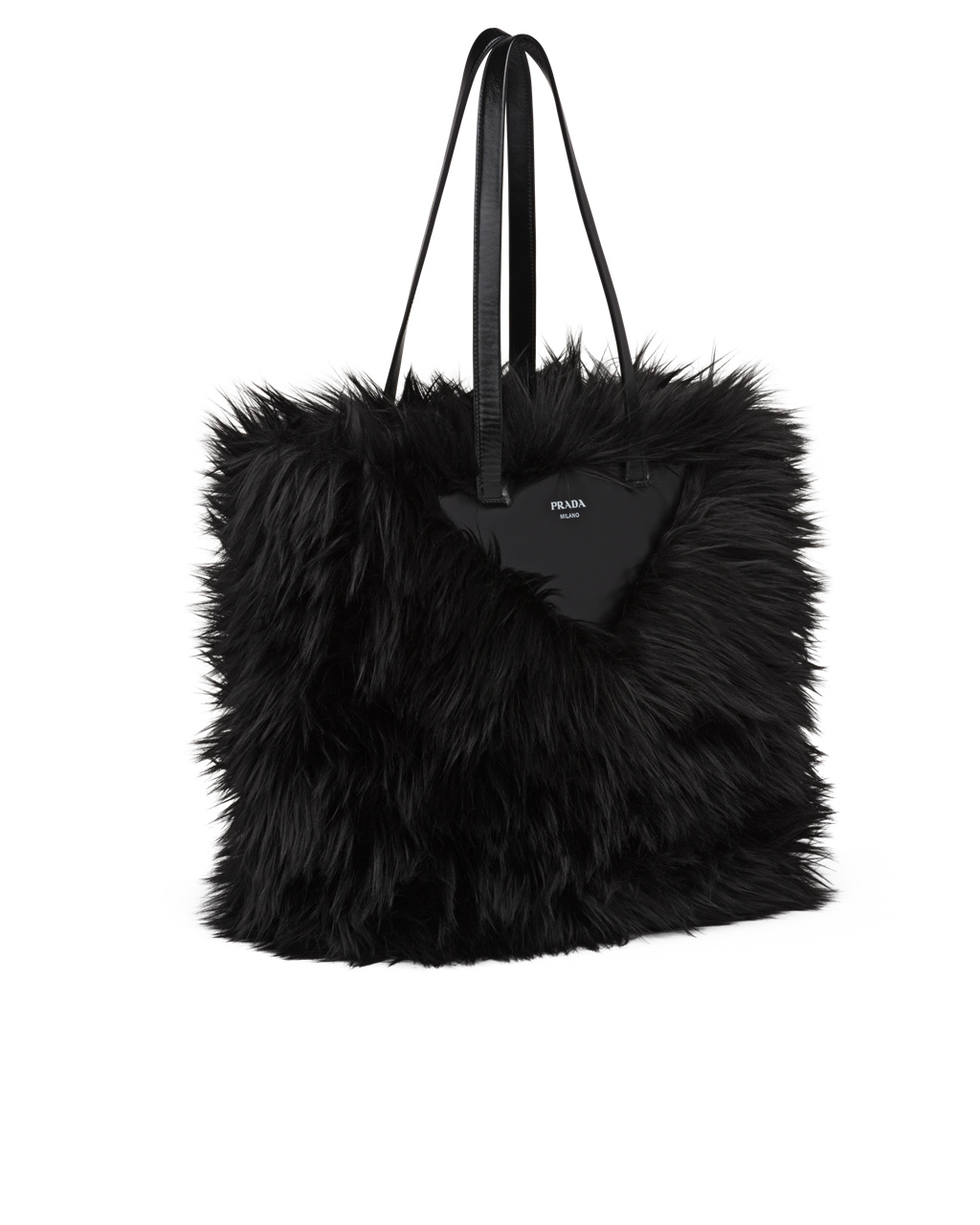 Prada Faux Fur Fabric Tote Bag Fekete | XOJPCZ462