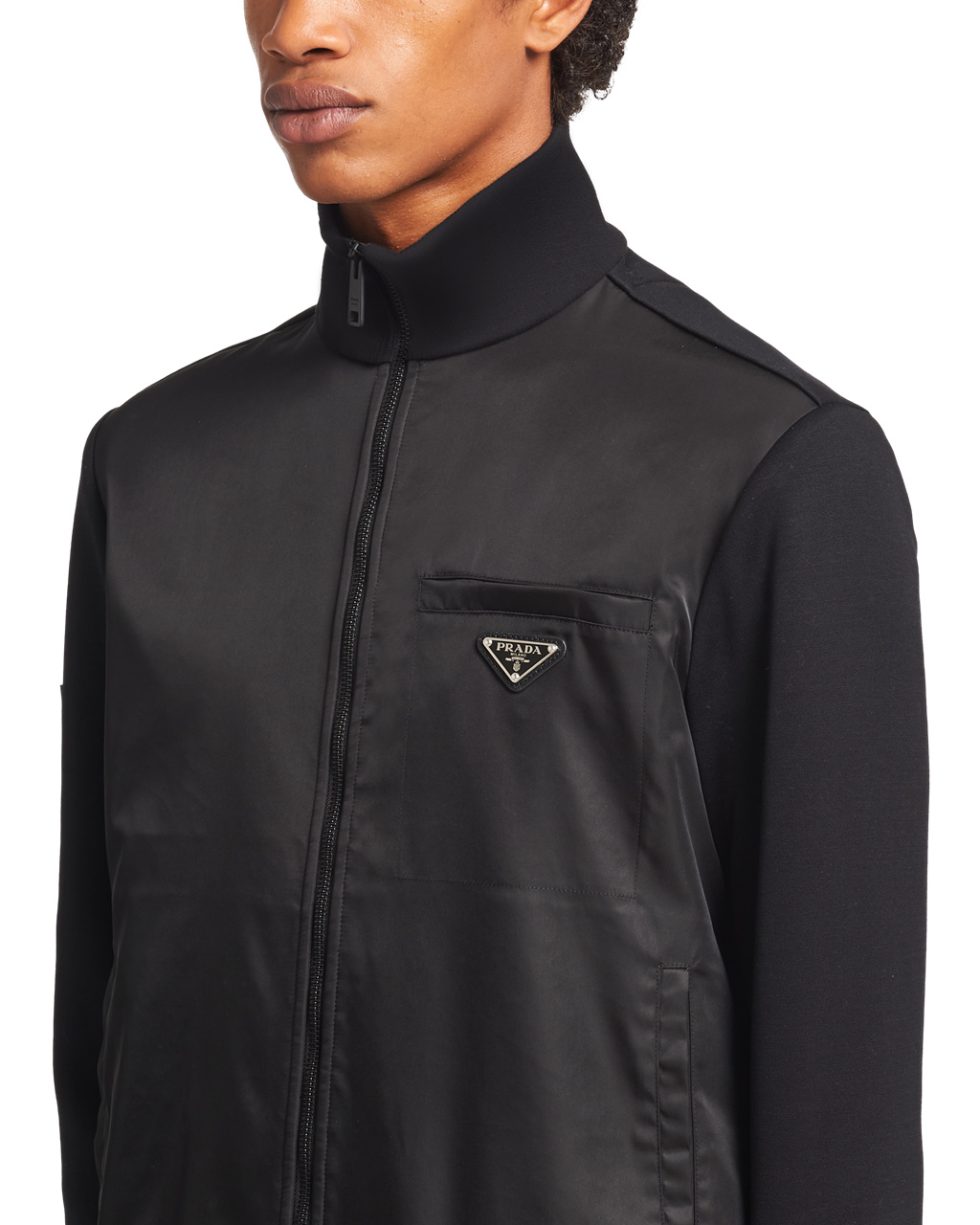 Prada Fleece Jacket With Nylon Details Fekete Fekete | XUITSB948