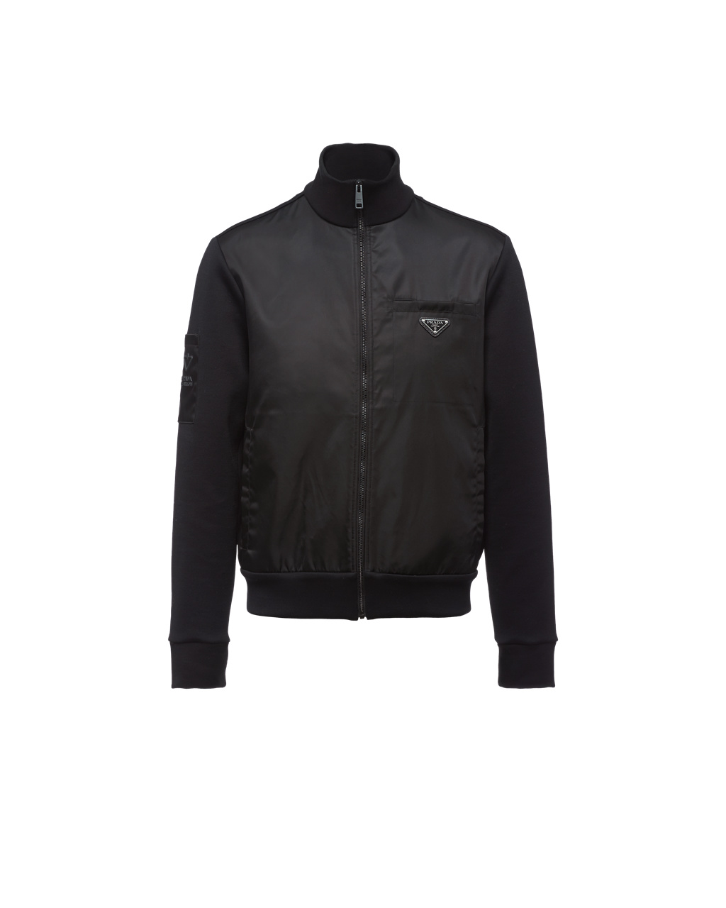 Prada Fleece Jacket With Nylon Details Fekete Fekete | XUITSB948