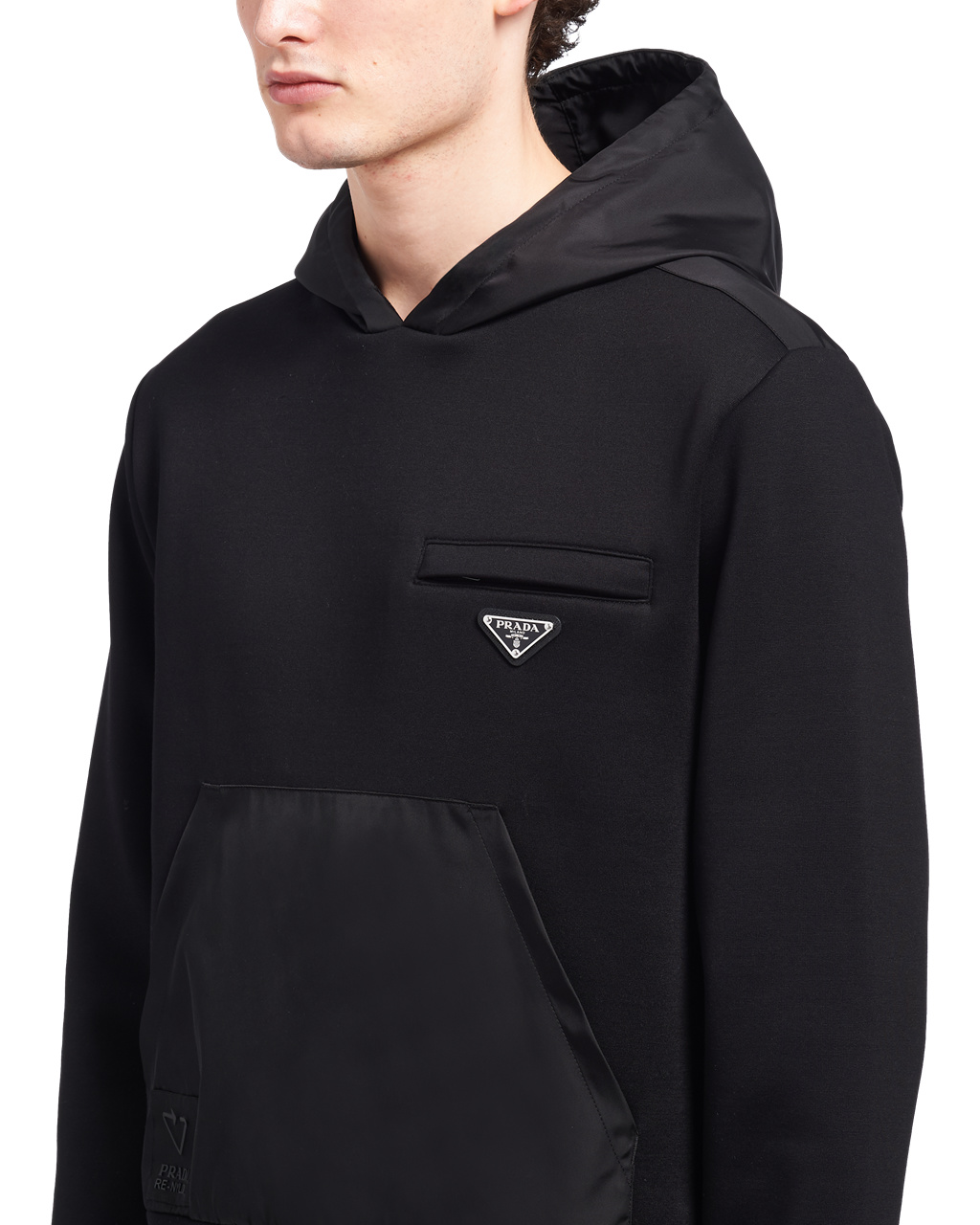 Prada Hoodie With Nylon Details Fekete Fekete | ROJMEH269