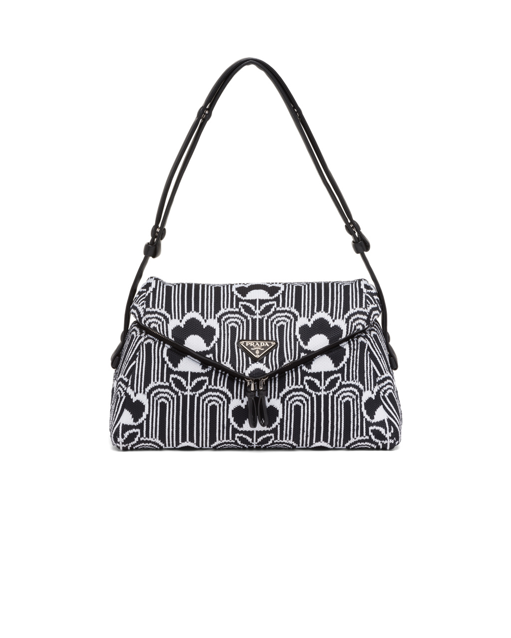 Prada Jacquard Knit And Bőr Prada Signaux Bag Fekete Fehér | RPUJMH275