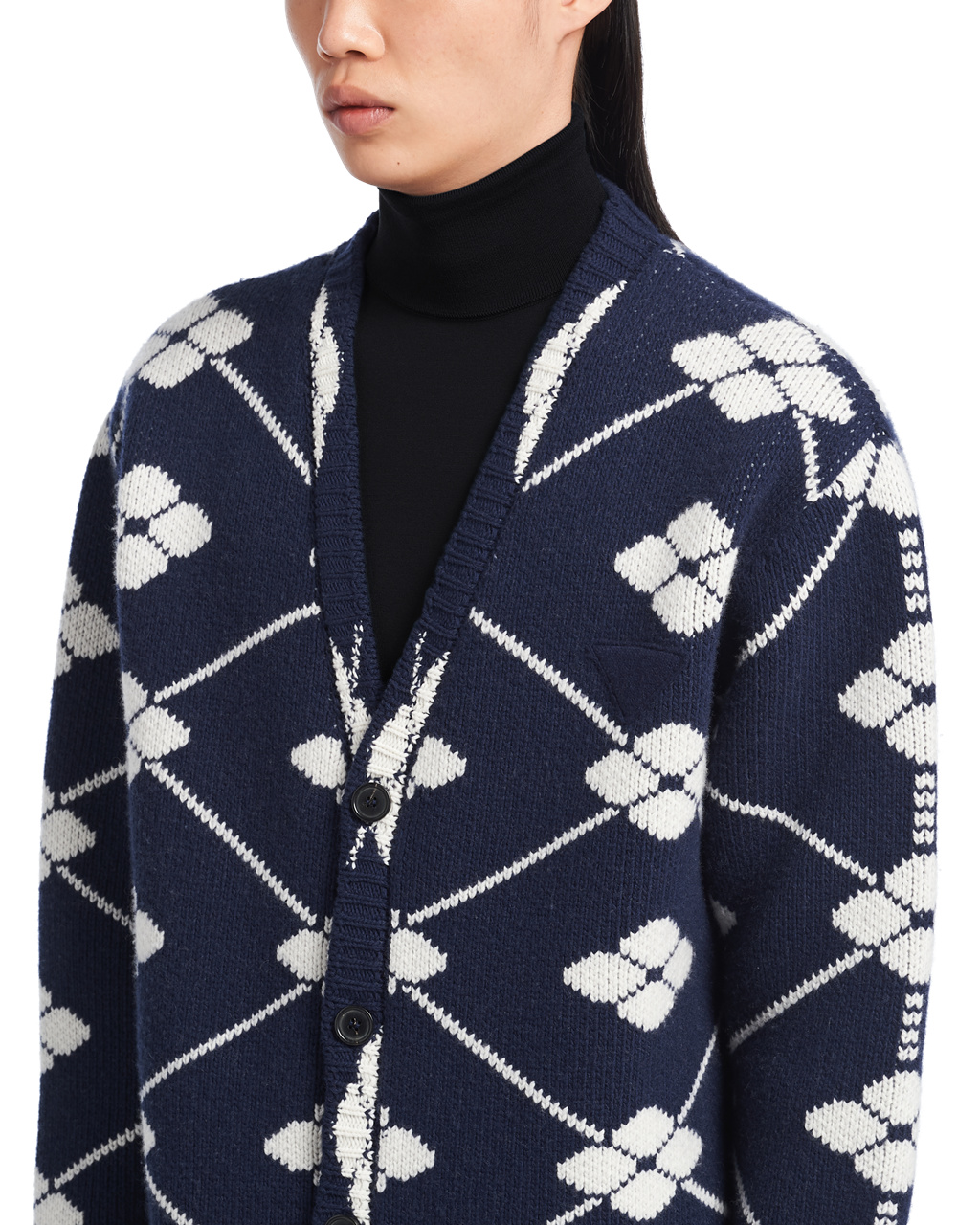 Prada Jacquard Wool And Cashmere Cardigan Sötétkék | HUEQOP025