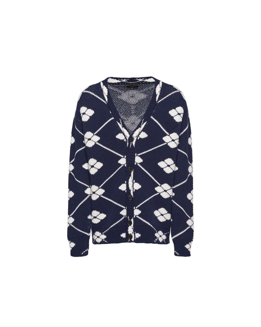 Prada Jacquard Wool And Cashmere Cardigan Sötétkék | HUEQOP025