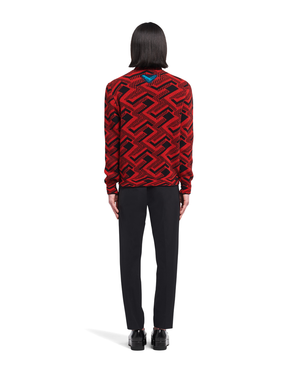 Prada Jacquard Wool And Cashmere Crew-neck Pulóver Fekete Piros | YMRWJB769