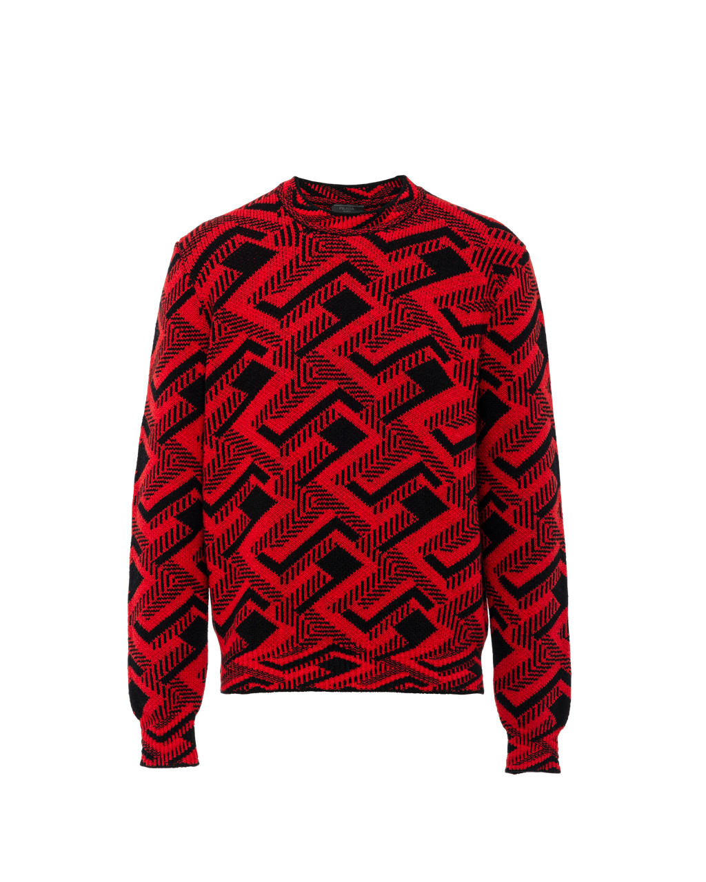 Prada Jacquard Wool And Cashmere Crew-neck Pulóver Fekete Piros | YMRWJB769