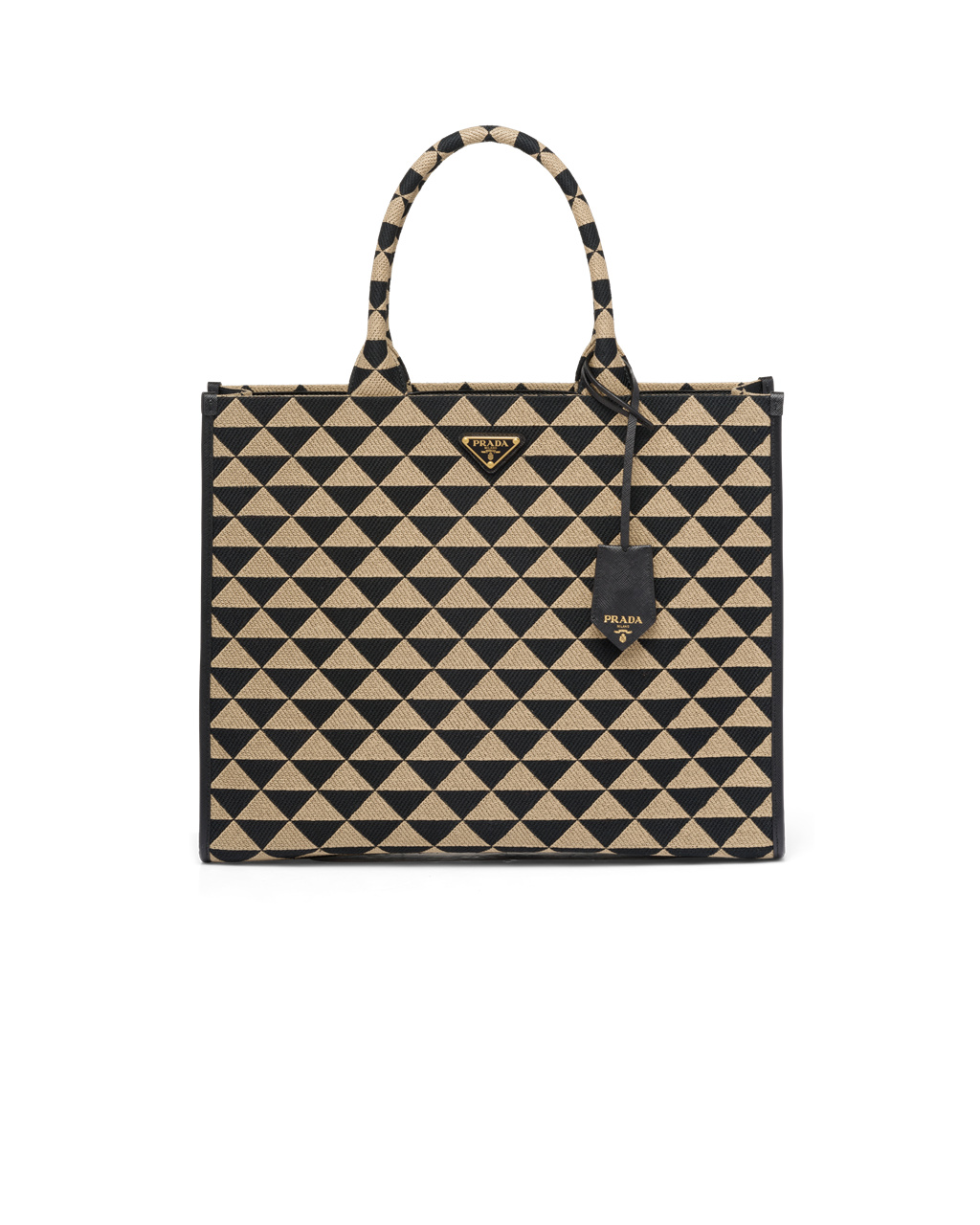 Prada Large Prada Symbole Jacquard Fabric Handbag Fekete Bézs | DXCNRV201