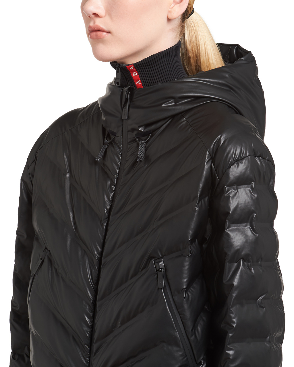 Prada Light Nylon Csuklyás Puffer Jacket Fekete | HJVMKL803