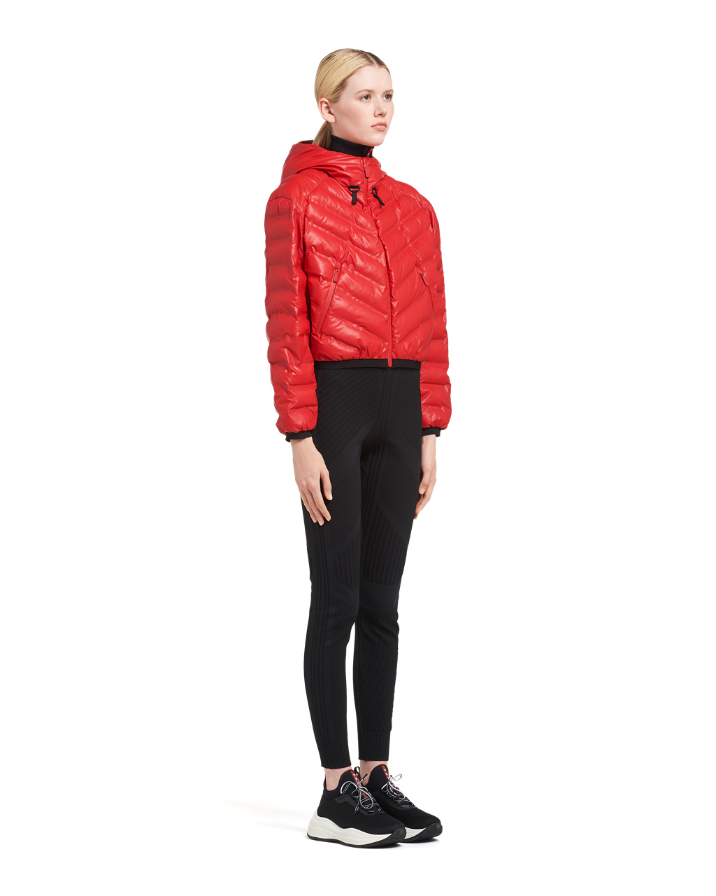 Prada Light Nylon Csuklyás Puffer Jacket Piros | PYISCD369