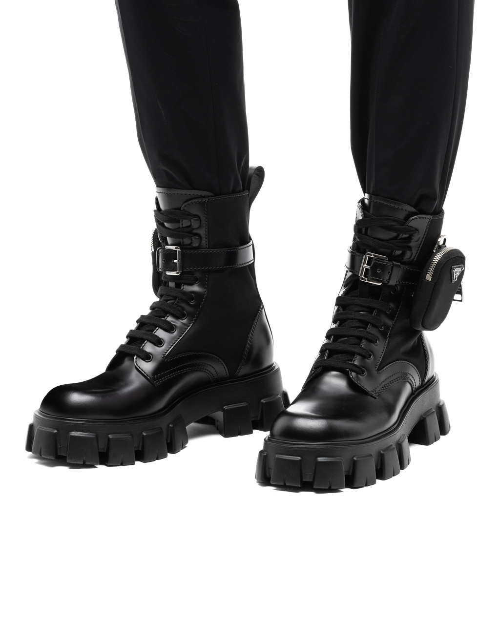 Prada Monolith Brushed Bőr And Nylon Boots Fekete | BVSPYW043