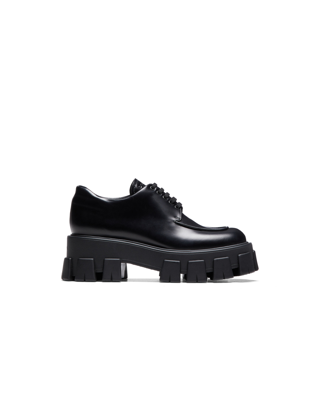 Prada Monolith Brushed Bőr Csipke-up Shoes Fekete | KIYJPF103