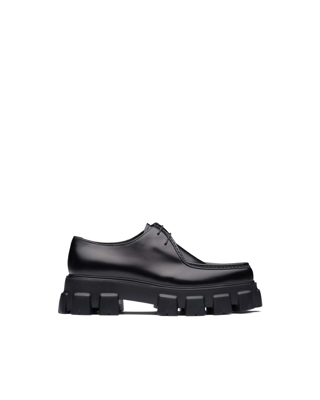 Prada Monolith Brushed Bőr Csipke-up Shoes Fekete | VJNDAQ354