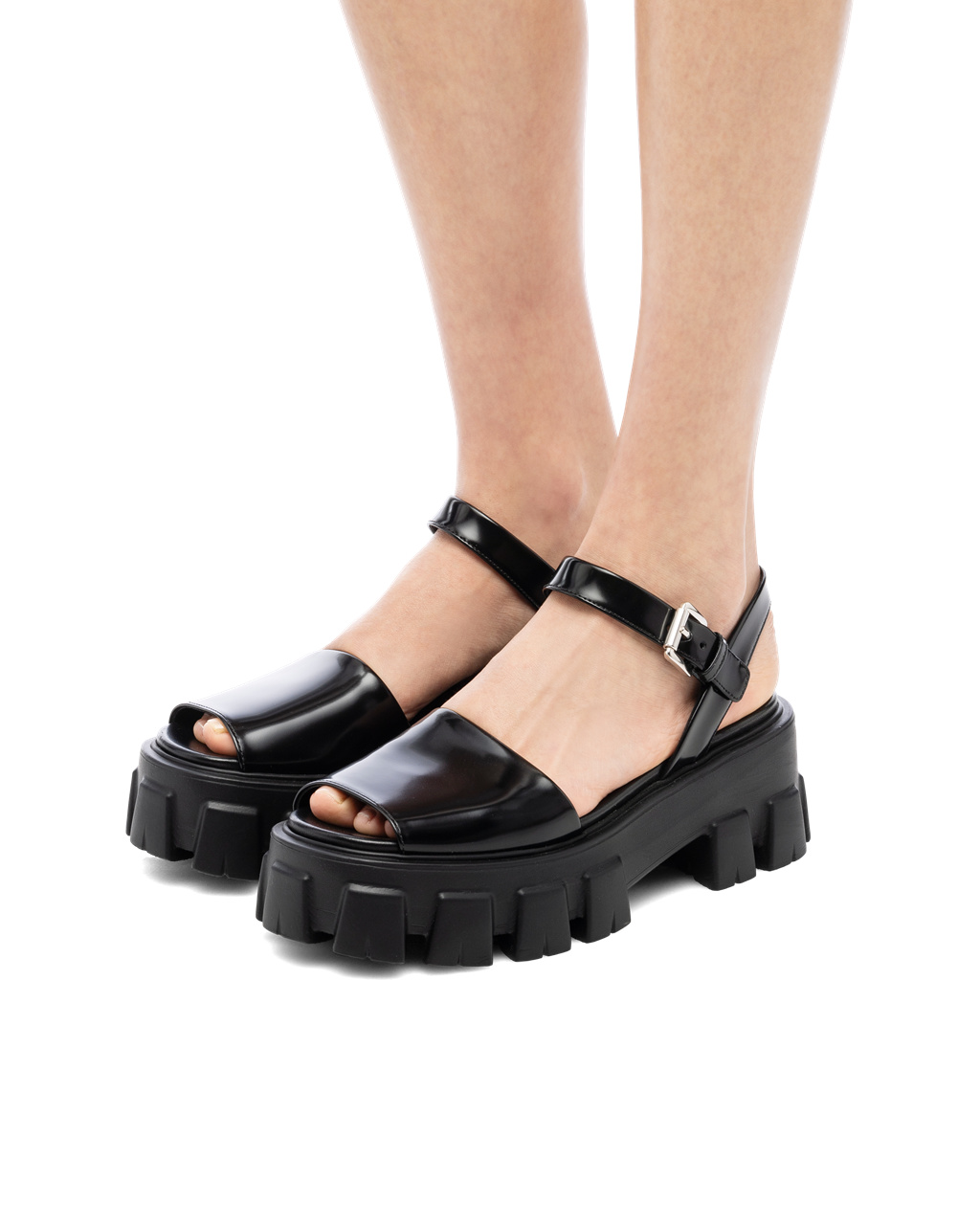 Prada Monolith Brushed Bőr Sandals Fekete | BCUAXG367