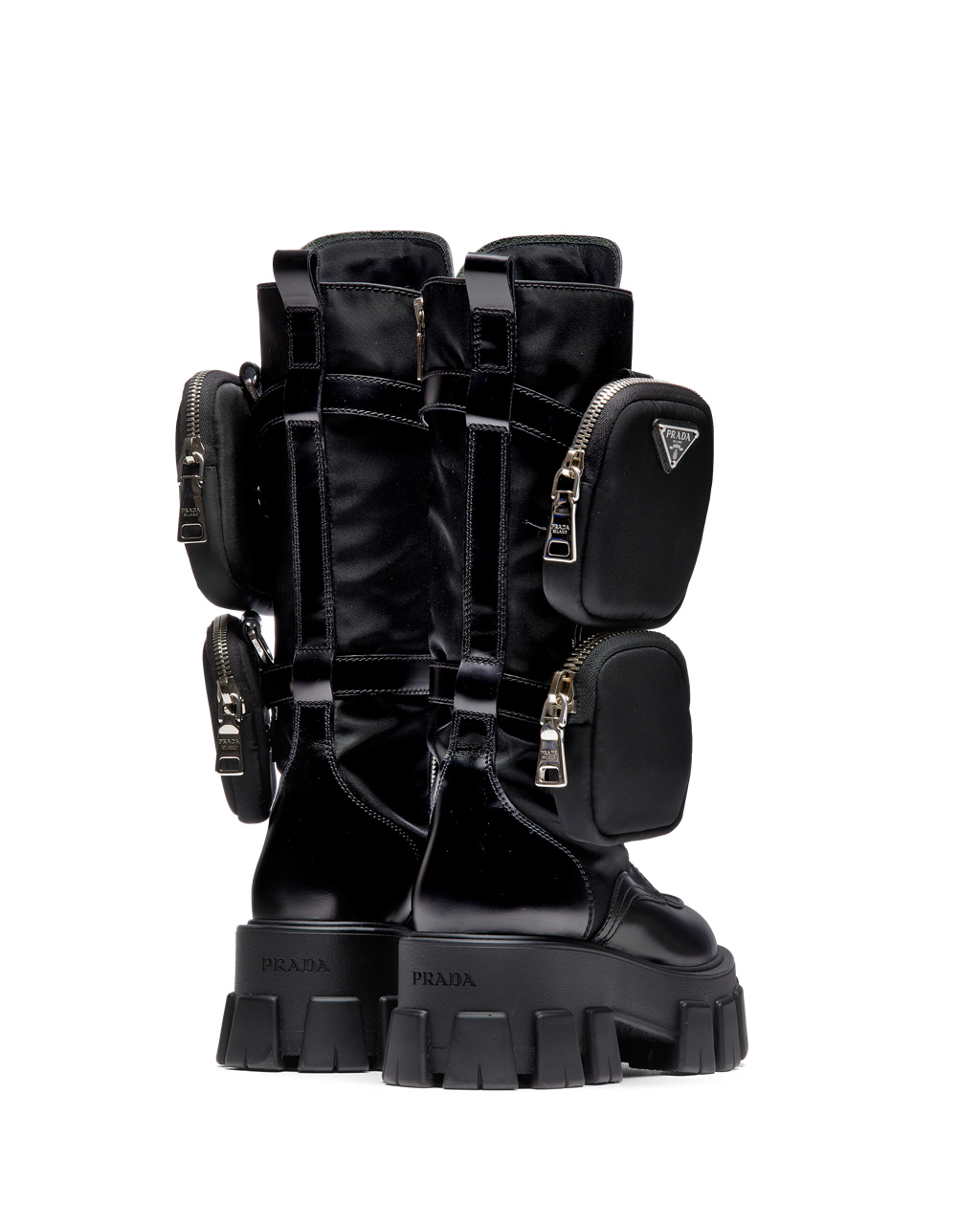 Prada Monolith Brushed Rois Bőr And Nylon Motoros Boots Fekete | AGLEOY702