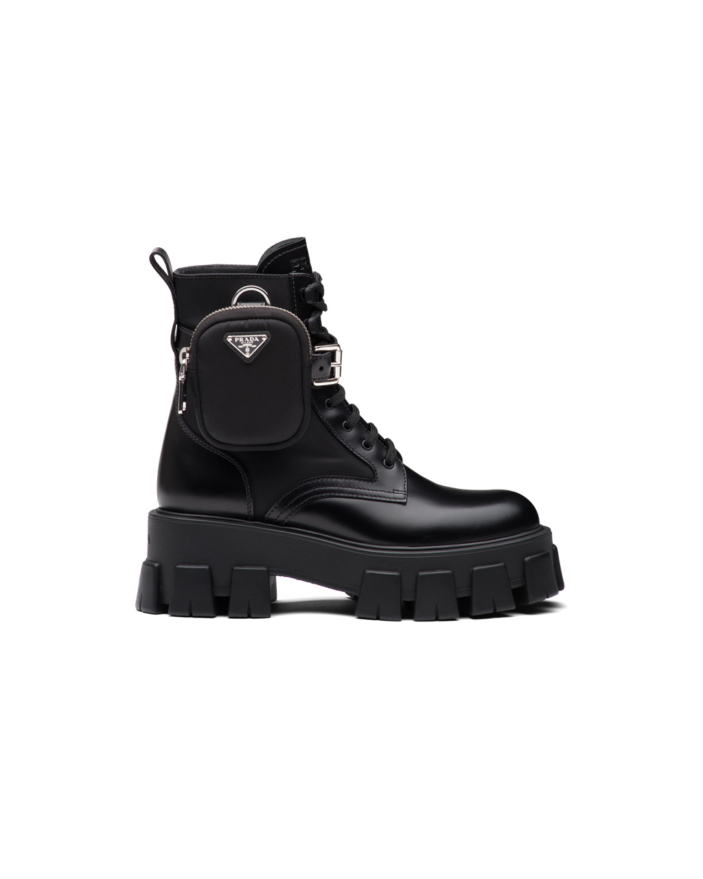 Prada Monolith Brushed Rois Bőr And Nylon Motoros Boots Fekete | KMLDNB196