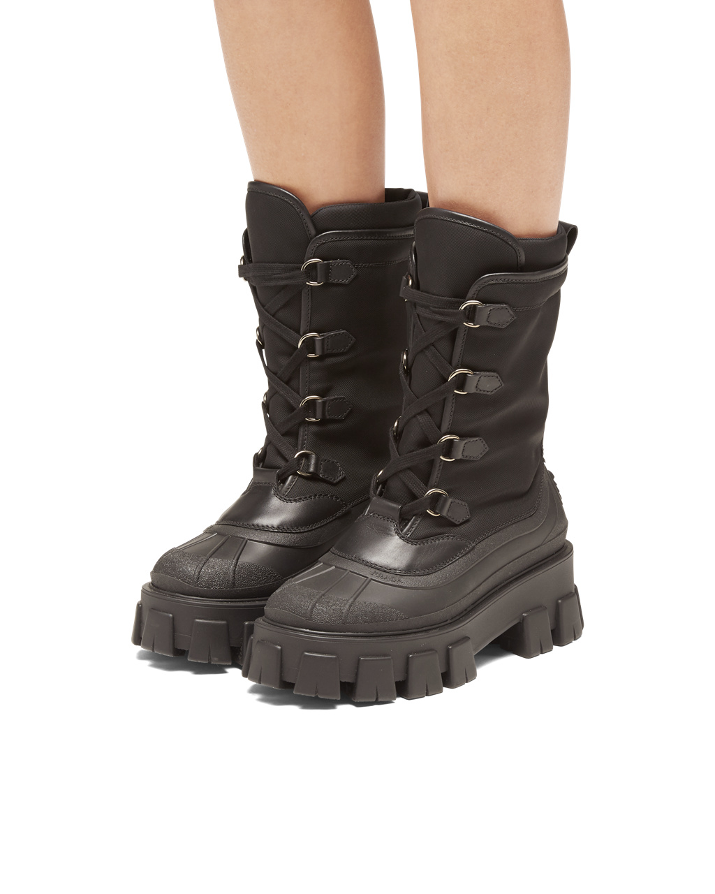 Prada Monolith Bőr And Nylon Boots Fekete | OUVZMW893