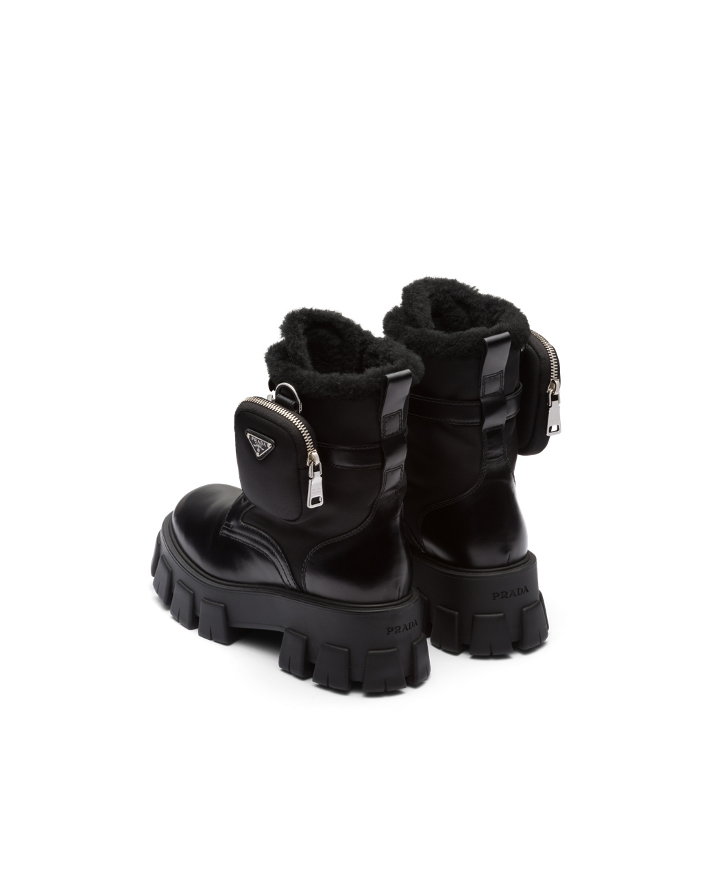 Prada Monolith Bőr And Nylon Motoros Boots Fekete | JLUEOW968