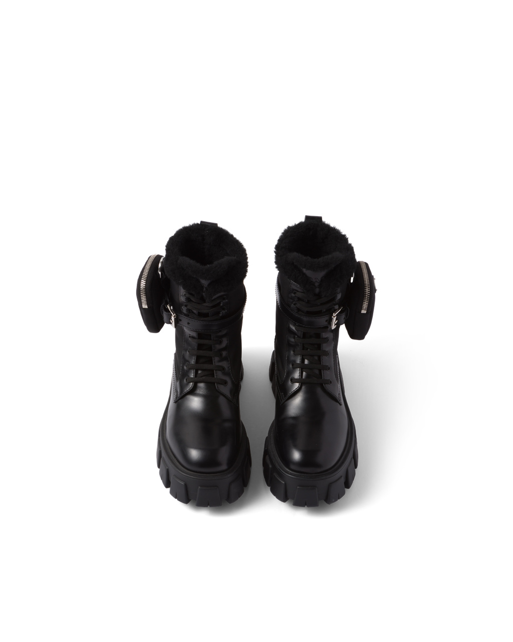 Prada Monolith Bőr And Nylon Motoros Boots Fekete | JLUEOW968