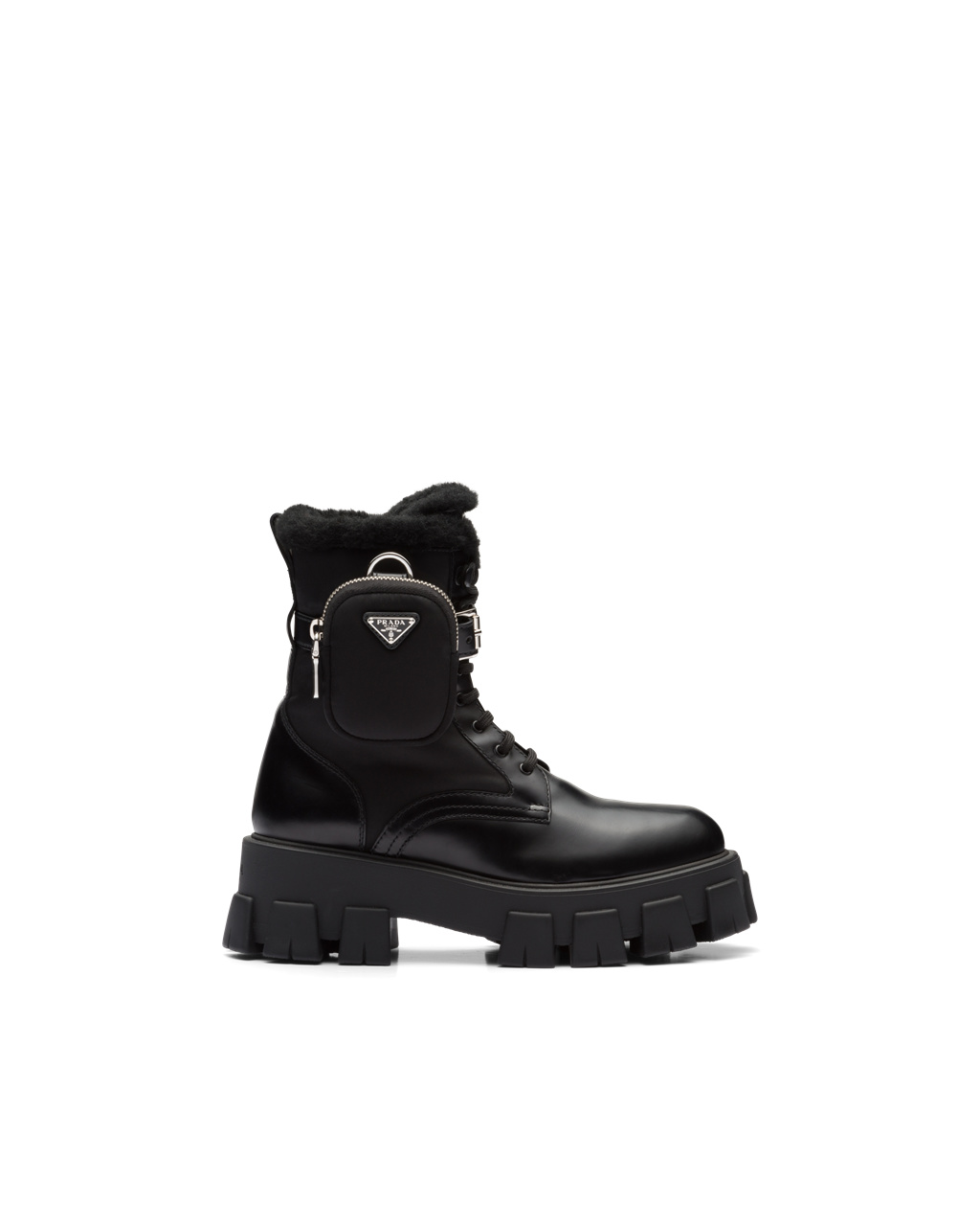 Prada Monolith Bőr And Nylon Motoros Boots Fekete | JLUEOW968