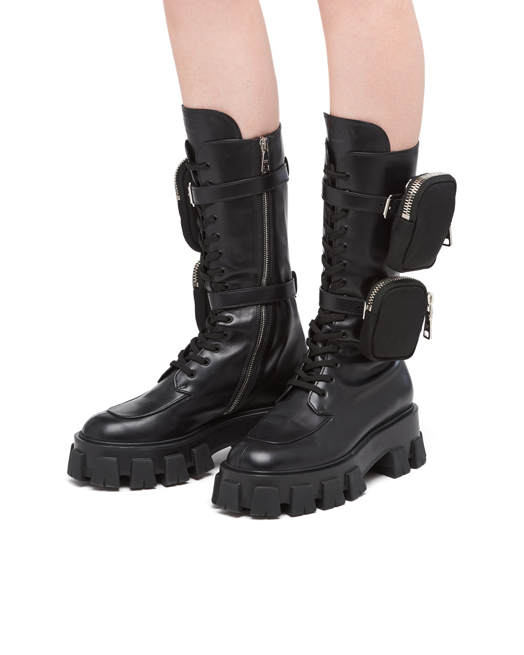 Prada Monolith Bőr Boots Fekete | KGZOMW680