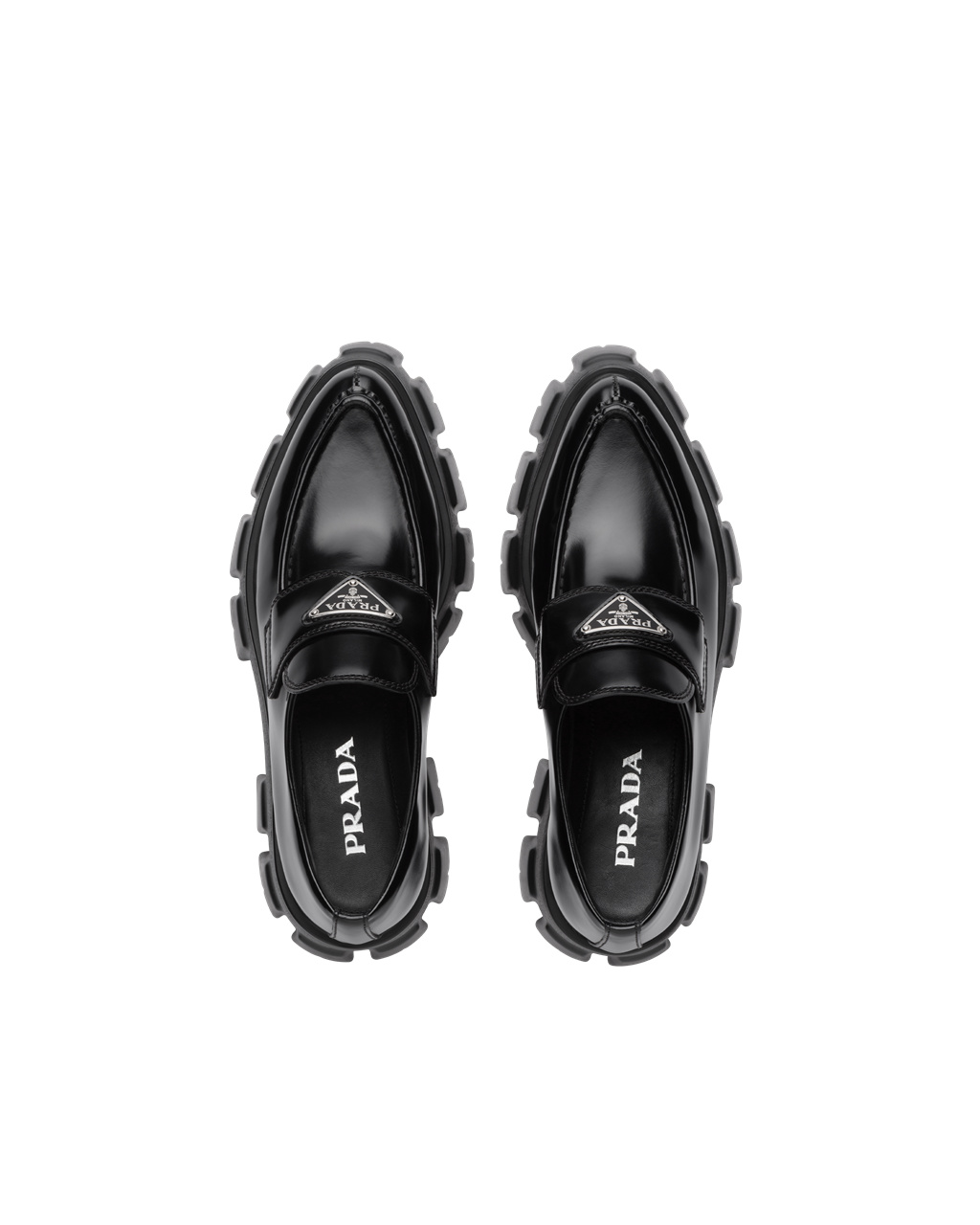 Prada Monolith Pointy Brushed Bőr Loafers Fekete | EQZRNW064