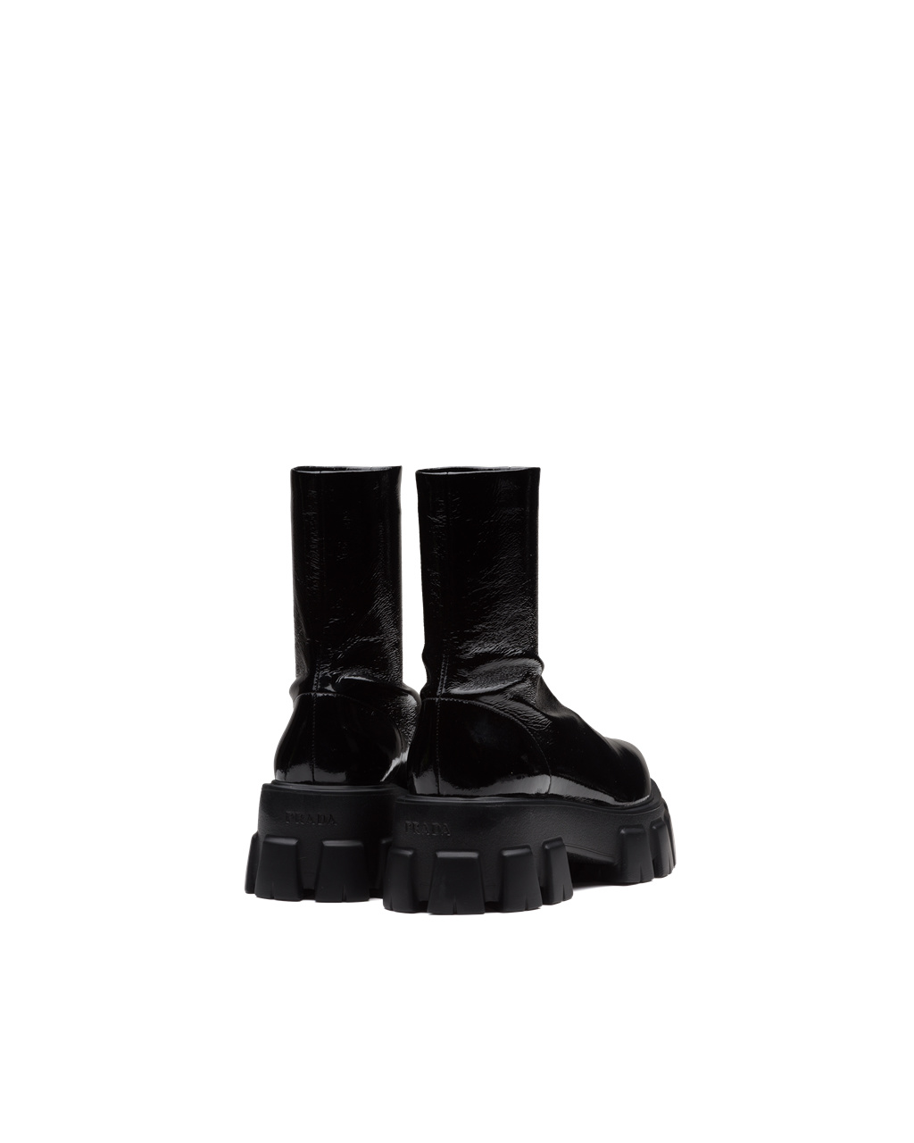 Prada Monolith Pointy Technical Lakkbőr Bőr Booties Fekete | KHRVQT254