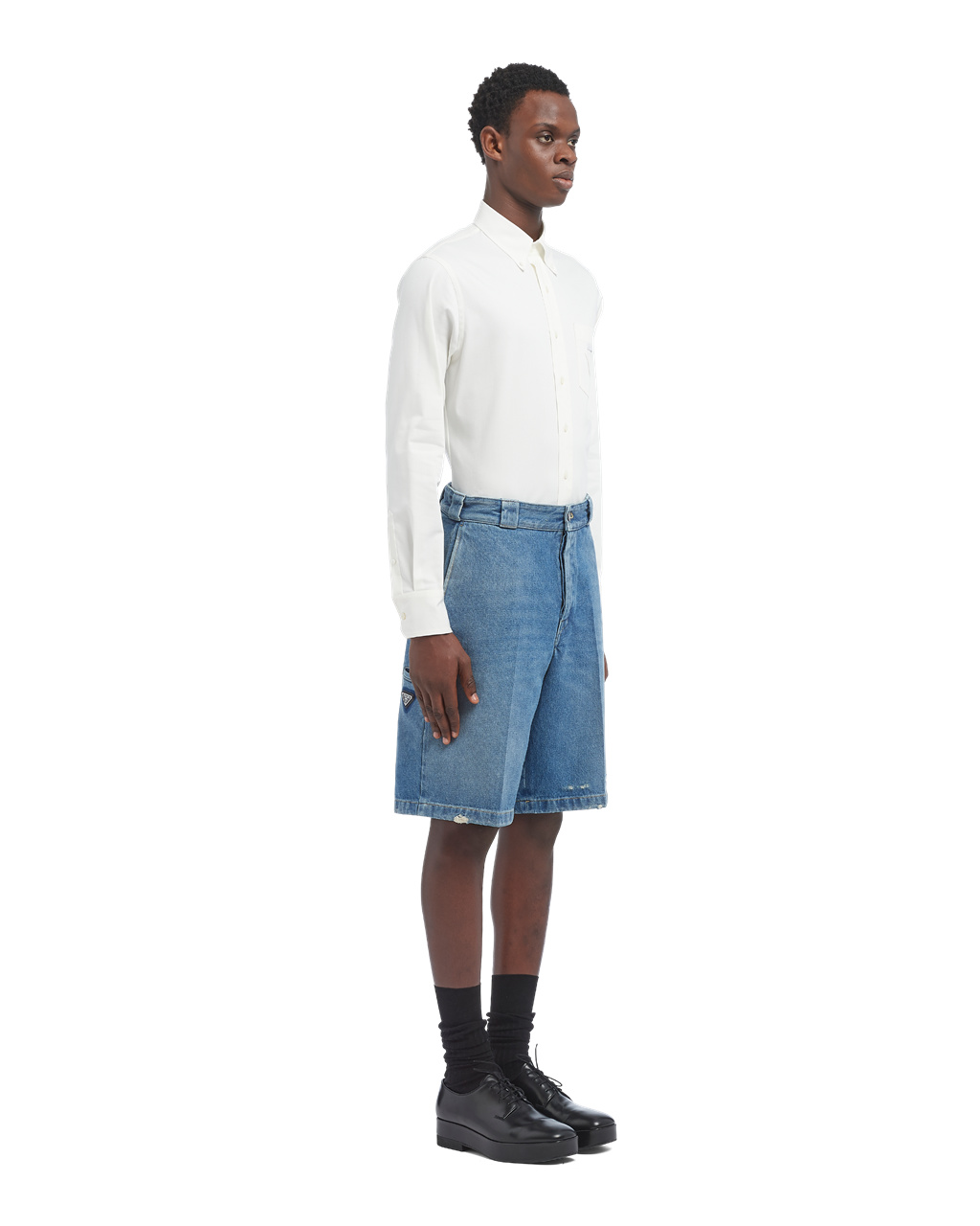 Prada Organic Denim Bermuda Shorts Sötétkék | WOGRTH714