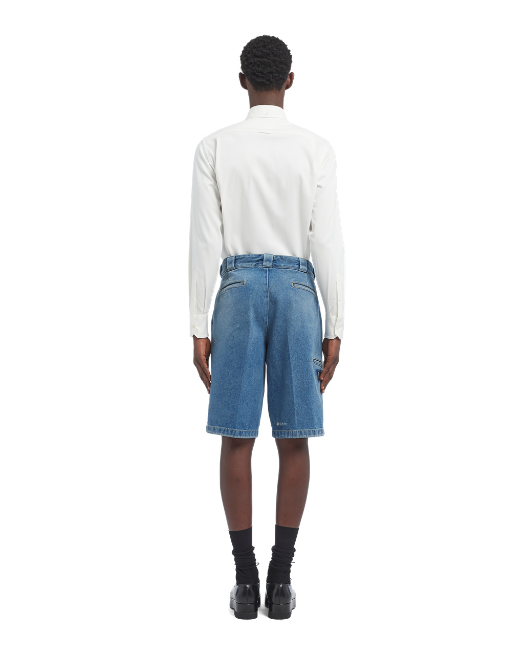 Prada Organic Denim Bermuda Shorts Sötétkék | WOGRTH714