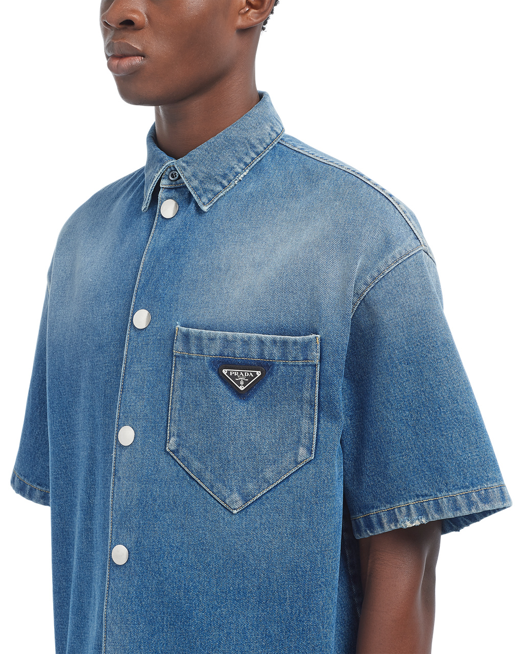 Prada Organic Denim Shirt Sötétkék | FAYLJK386