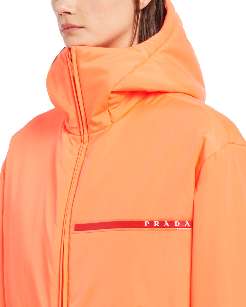 Prada Padded Technical Fabric Csuklyás Jacket Korall | SRHNMP205