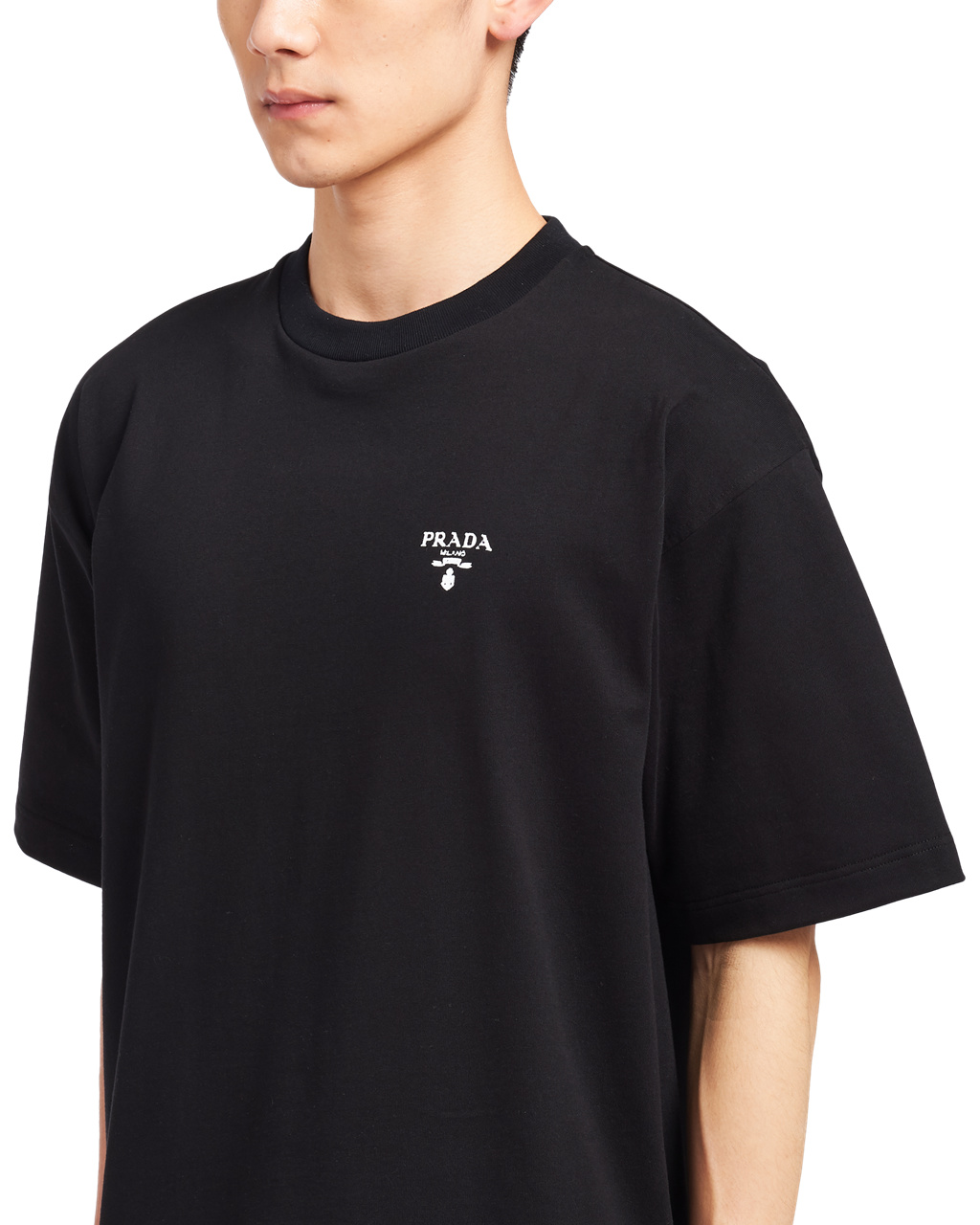 Prada Pamut T-shirt With Nylon Details Fekete Fekete | BESKVG526