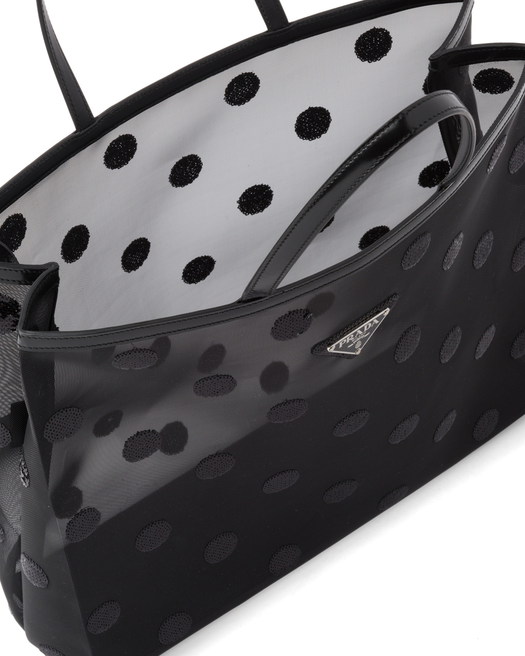 Prada Polka-dot Mesh Tote Bag Fekete | UZMPFW238